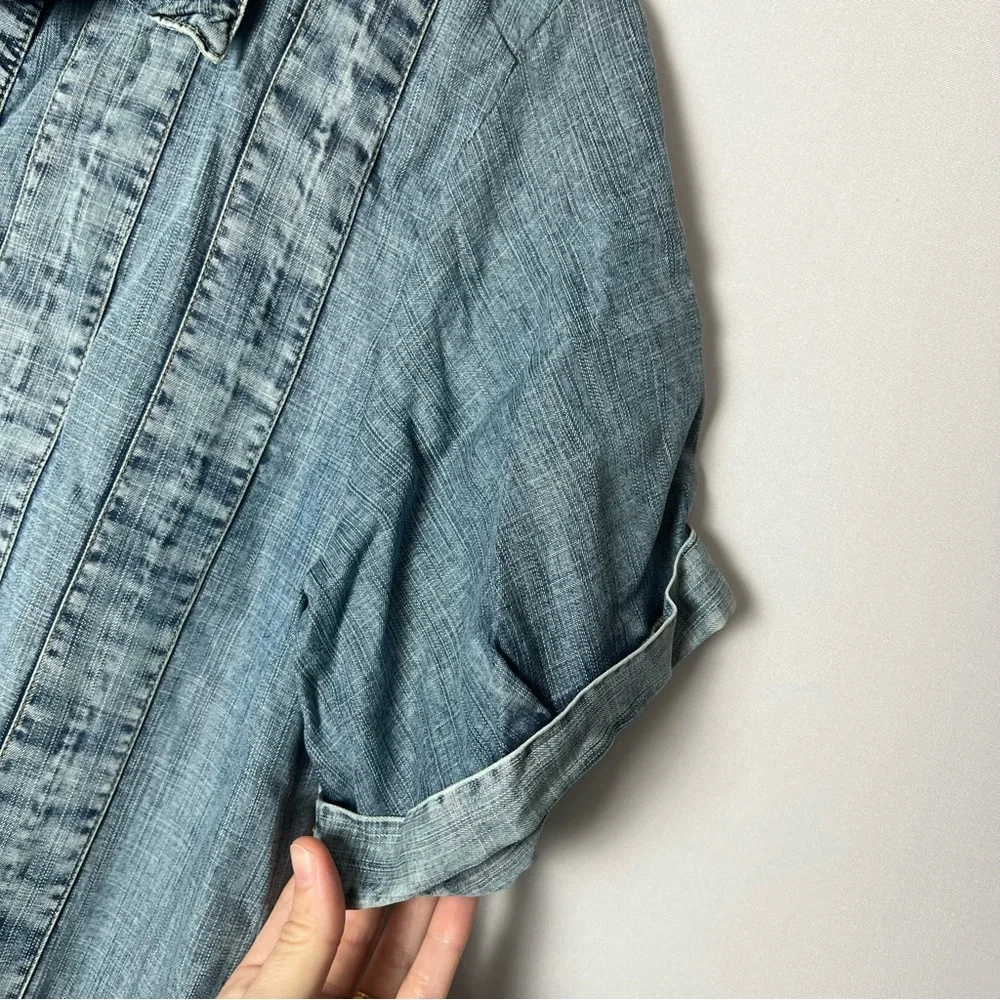 Uncle Frank Short Sleeve Collared Blue Denim Shift Dress Pockets Small Boho - Picture 5 of 11